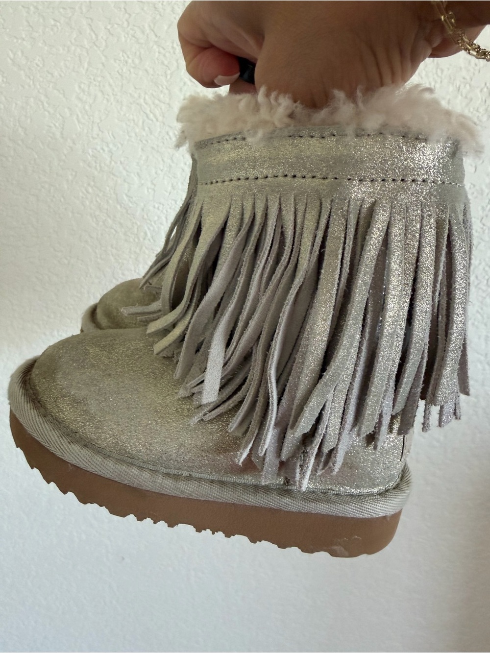 Ugg Toddler  Fringe Winter Boots in Silver Glitter